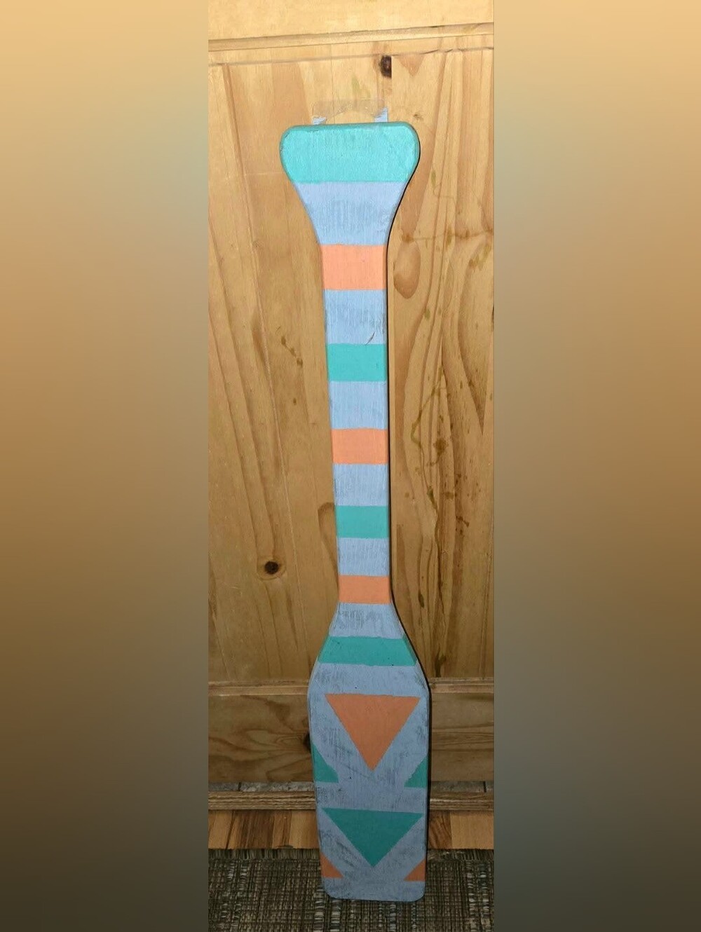 Striped Decorative Paddle in Light Blue, Teal & Coral